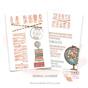 Diseño del modelo de invitación de boda para viajeros