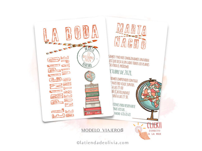 Diseño del modelo de invitación de boda para viajeros