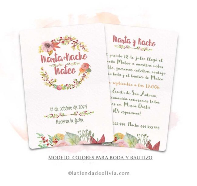 Diseño del modelo de invitación de bå©oda floreada para boda y bautizo