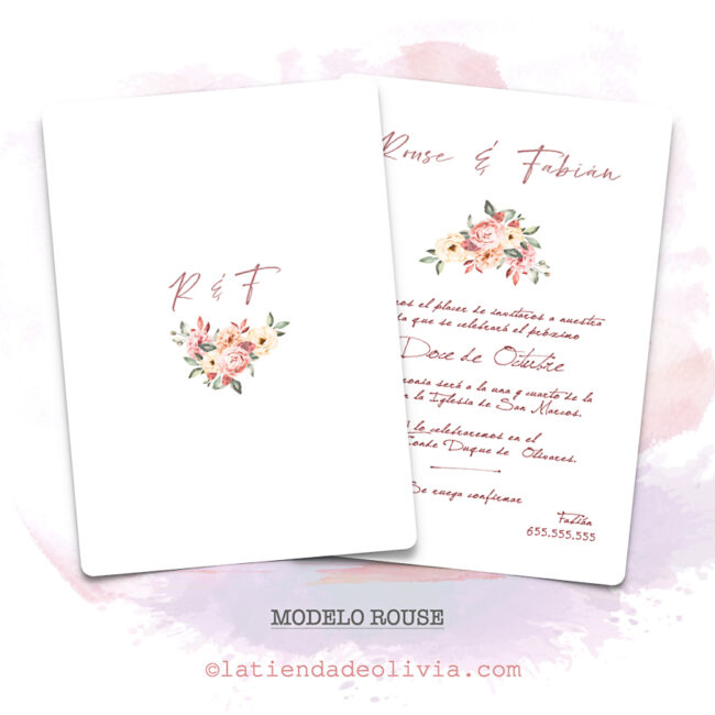 Diseño de invitación de boda en tonos rosas