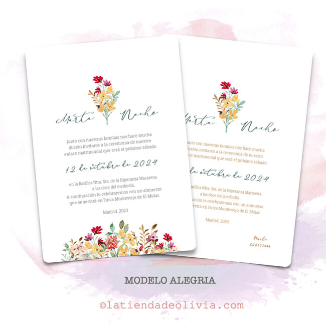 Diseño del modelo de invitación de boda con detalle de flor