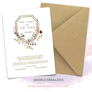 Diseño del modelo de invitación de boda con escudo heráldico