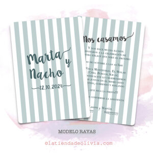 Diseño del modelo de invitación de boda con rayas en azul