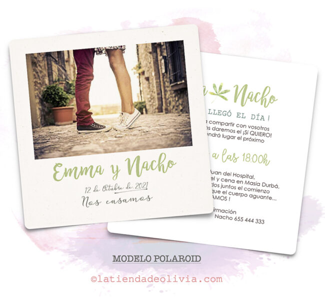 Diseño del modelo de invitación de boda con foto tipo polaroid