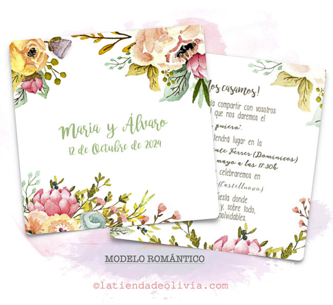 Diseño del modelo de invitación de boda con flores romanticas