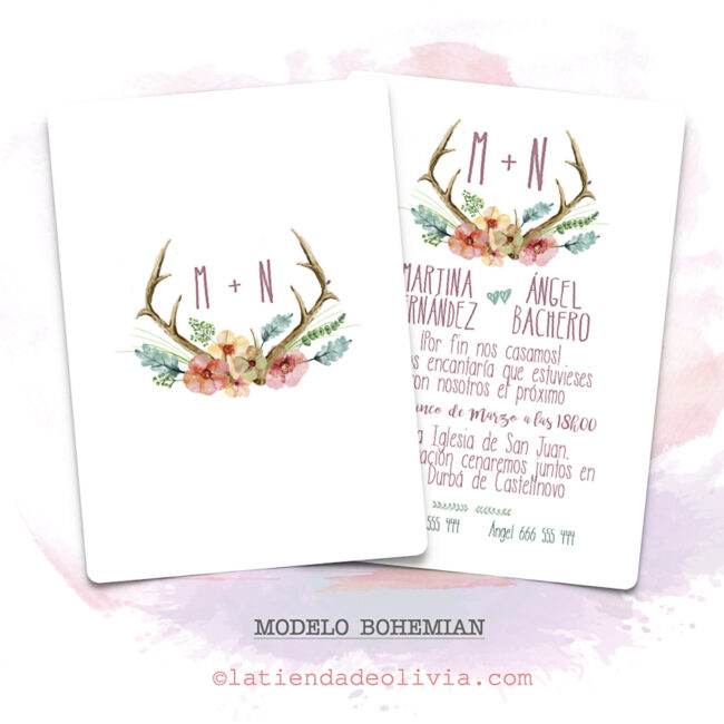 Diseño del modelo de invitación de boda boho