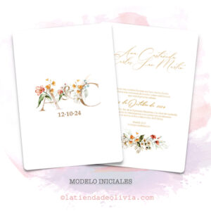diseño de invitaciones de boda con iniciales florales