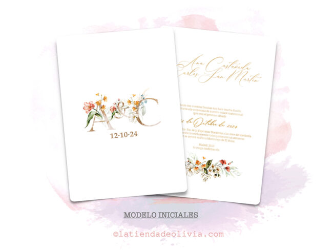 diseño de invitaciones de boda con iniciales florales