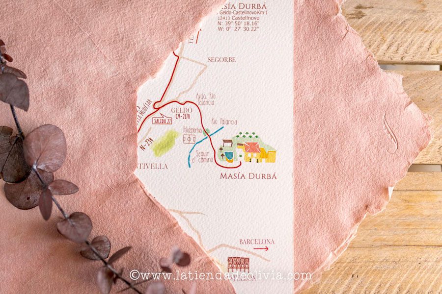 Mapa en sobre artesano color rosa empolvado