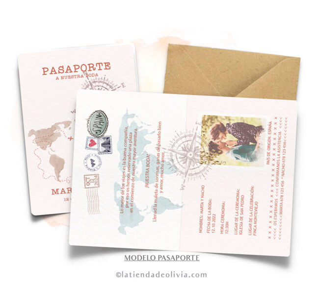 invitación de boda estilo pasaporte para bodas viajeras