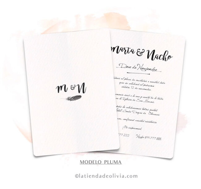 Diseño del modelo de invitación de boda clasica con pluma