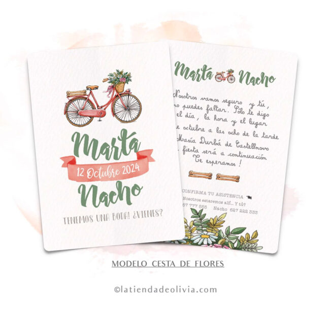 Diseño del modelo de invitación de boda con cesta de flores