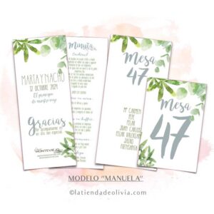 Diseño de minuta para bodas con hojas