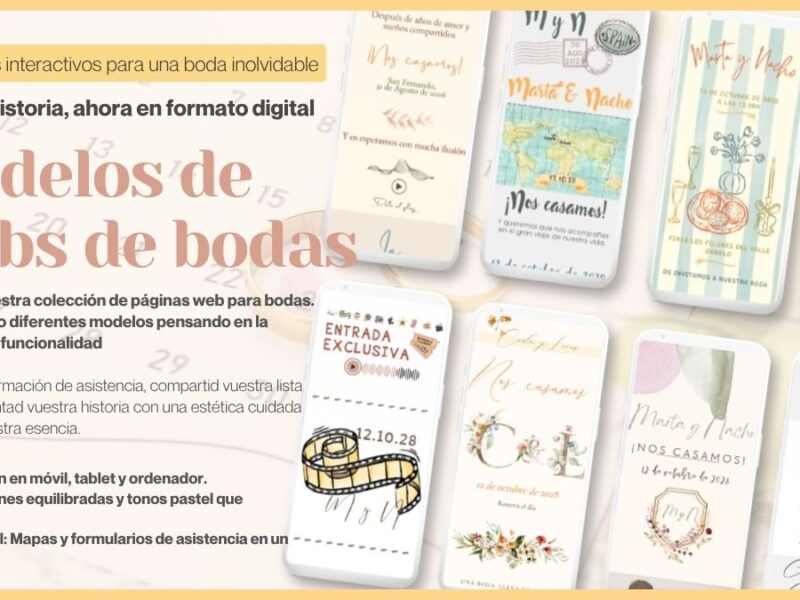 Invitación de boda digital personalizada mostrada en un móvil con diseño elegante