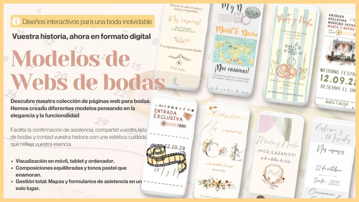 Invitación de boda digital personalizada mostrada en un móvil con diseño elegante