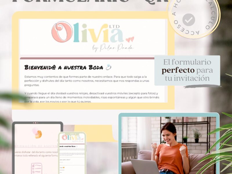Confirmación de asistencia de boda con formulario online y código QR de La Tienda de Olivia