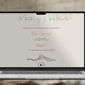 Web de boda elegante con motivos orgánicos y líneas suaves de inspiración natural.